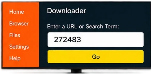 Downloader app on Fire TV with the code 272483 entered in the URL field