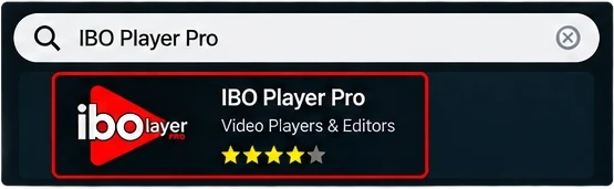 Searching for the IBO Player Pro app in the Smart TV app store